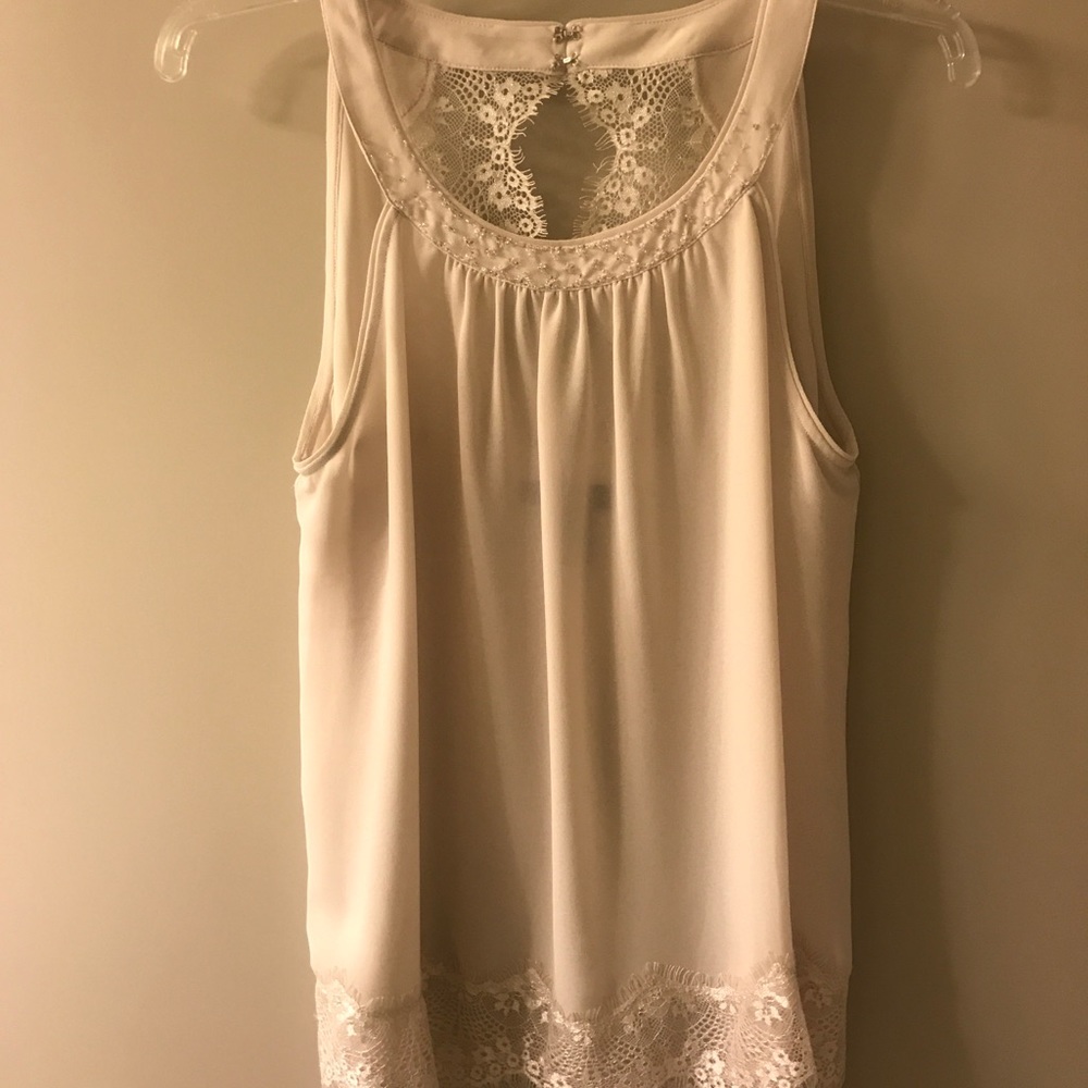 WHBM beige tank with lace detailing